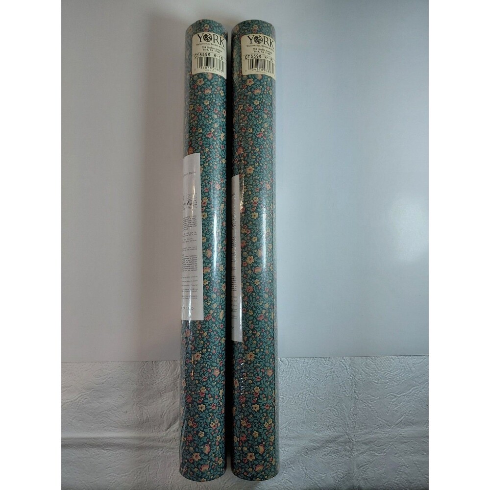 2 Rolls YORK Wallpaper CT5590 R-16 Floral Botanical Teal Pink Yellow Pre-Pasted